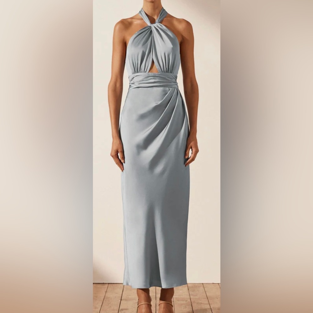 Shona Joy dress in blue/LUXE GATHERED HALTER MIDI DRESS - AZURE